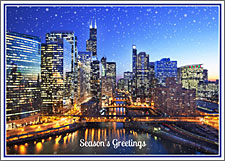 Chicago River Sunset Holiday Card