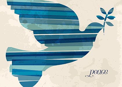 Blue Striped Dove of Peace International Holiday Card