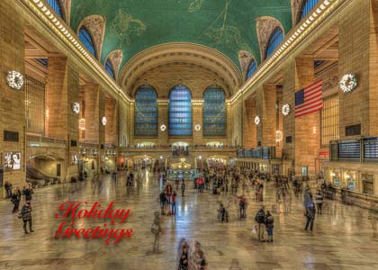 New York City Corporate Holiday Greeting card of Grand Central Station during the holiday season.