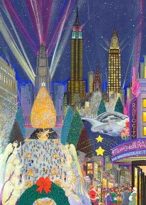 This unique and very colorful New York Charity Holiday card of Rockefeller Center during the holidays and Radio City Music Hall will make a perfect holiday card to send out to your customers, associates and friends.  You can customize the inside of this card with your own verse, company name and also include your logo or signatures.  Self Sealing envelopes are also available with this charity card to make sealing your envelopes so much easier.