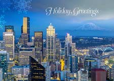 Seattle Sunset Skyline Holiday Card