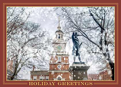 Independence Hall Snowfall Holiday Card