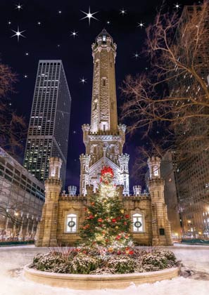Festive Chicago Water Tower Christmas Card