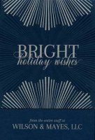 BRIGHT HOLIDAY WISHES includes a Navy Cardstock with a uniquely printed design including a silver BRIGHT holiday wishes and your own personalized message on the inside and firm name along the bottom and white wallet flap envelopes that can be upgraded to include liners and peel and stick EasyStick adhesive.