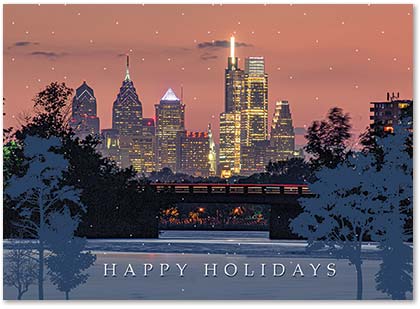 Cooper River at Sunset over Philadelphia Holiday Cards