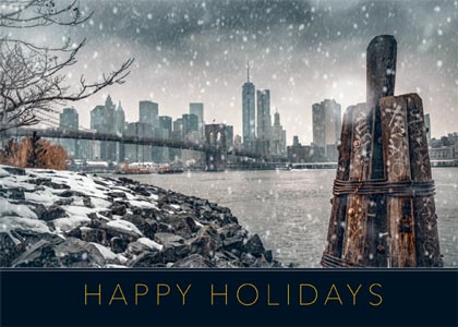 New York East River Snowfall Holiday Card