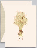 This classic Harvest Wheat holiday card from Crane includes a simple but elegant wreath of wheat tied in  bow and printed on ecru colored paper of 100% cotton.  The wreath is nicely engraved to give a wonderful feel to the touch.  This card can be used for as a Thanksgiving card or a Christmas holiday card.  Complete customization of the card inside and envelope flap is available.  Our Crane specialists are here seven days a week to help with your selection and options.