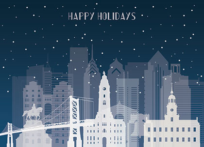 Philadelphia Winter Night Skyline Holiday Card