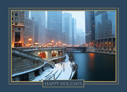 Chicago River Twilight Winter Holiday Card