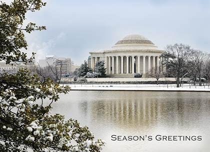 Washington Jefferson Memorial Snowfall Holiday Card