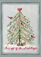 This card features exquisite details of a decorted Christmas tree, printed on recycled 12pt coated paper and includes white, unlined square flap envelopes.