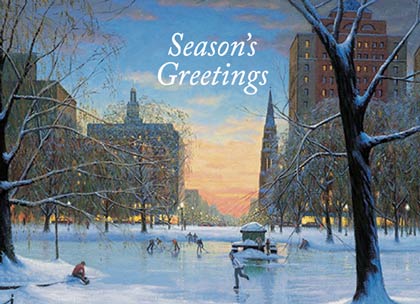 Boston's Back Bay Skaters from an oil painting by Sam Vokey