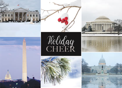 Washington DC Holiday Scenes in a collage holiday card