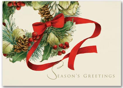 Season's Greeting with a Holiday Wreath Christmas Card 