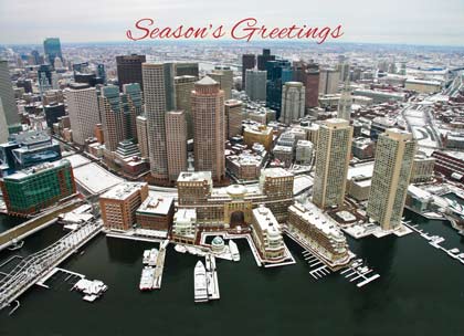 Boston Aerial Winter Skyline Holiday Card