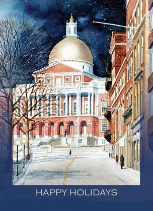 Watercolor Mass State House Holiday Card by Karol Wyckoff