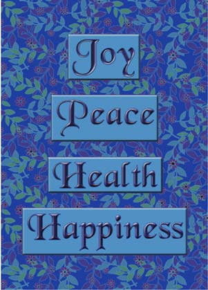 Joy, Peace, Health, Happiness charity holiday supports Feeding America.  The inside of this card can be personalized with your own verse, company name and logo.
