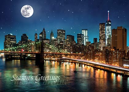 Lower Manhattan at Night Holiday Card